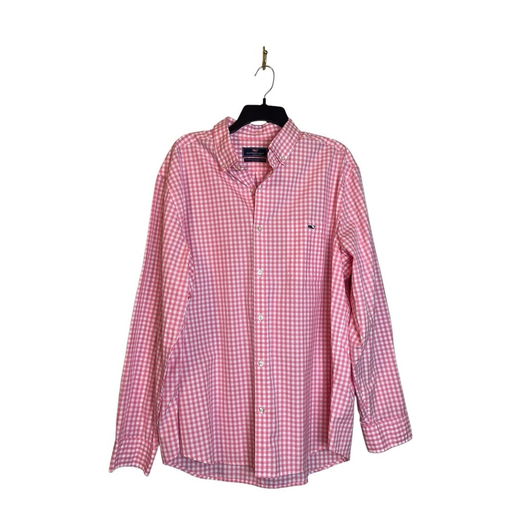 Vineyard Vines Men's Shirt XL Pink and White Check Classic Fit Tucker Buttondown